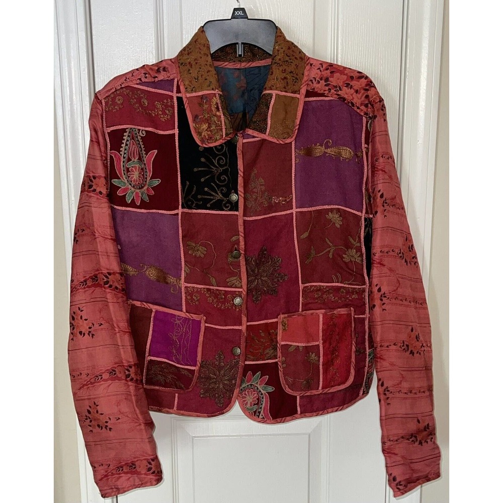 C:eed By Carla Freeman‎ Patchwork Reversible Embroidered 80% Silk Jacket Size M